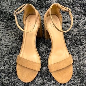 A New Day camel suede stacked heel with ankle strap size 8